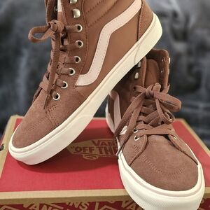 Vans Sk8-Hi Style High Top Sneakers in Brown with Cream Stripe